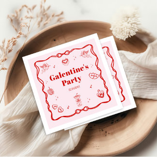 Girly Red Coquette Galentine's Party Serviette