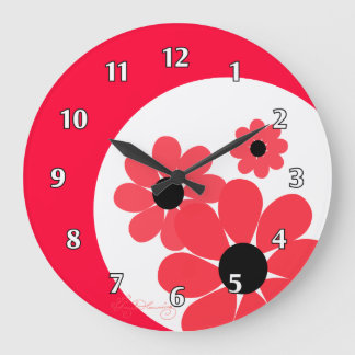 Girly Red Daisies Große Wanduhr