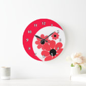 Girly Red Daisies Große Wanduhr (Zuhause)