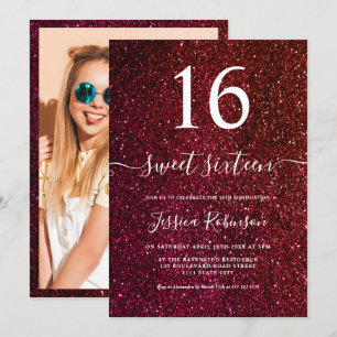 Girly Red Glitzer Drehbuchschick Sweet 16 Einladung