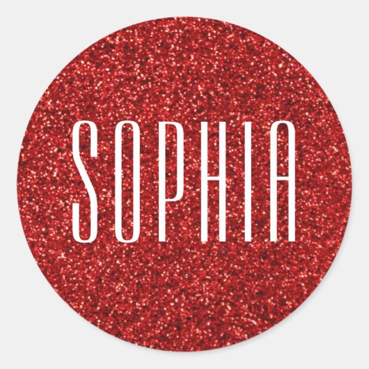 Girly Red Glitzer Name Niedlich Sparkle Runder Aufkleber (Vorderseite)