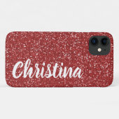 Girly Red Glitzer Name Personalisiert Case-Mate iPhone Hülle (Rückseite (Horizontal))