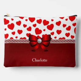 Girly Red Heart Ribbon & Diamond Custom Accessory Zubehörtasche