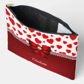 Girly Red Heart Ribbon & Diamond Custom Accessory Zubehörtasche (Offen)