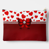 Girly Red Heart Ribbon & Diamond Custom Accessory Zubehörtasche (Rückseite)