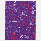 Girly Red Hearts über Bluish Lila Custom Fleecedecke (Vorderseite)