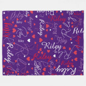 Girly Red Hearts über Bluish Lila Custom Fleecedecke (Vorderseite (Horizontal))
