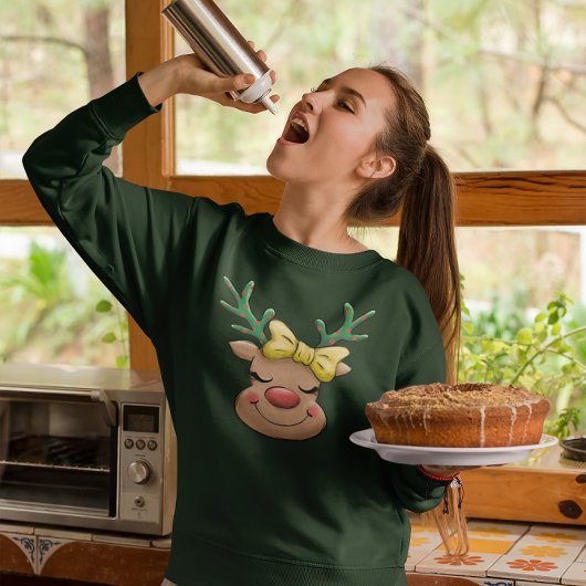 Girly Red Nosed Reindeer Rudolph Christmas Sweatshirt