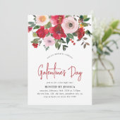 Girly Red & Pink Floral Galentine Einladung (Stehend Vorderseite)
