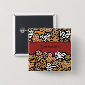 Girly Red Playful Animal Print Herds Name Button (Vorne & Hinten)