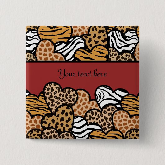 Girly Red Playful Animal Print Herds Name Button (Vorderseite)