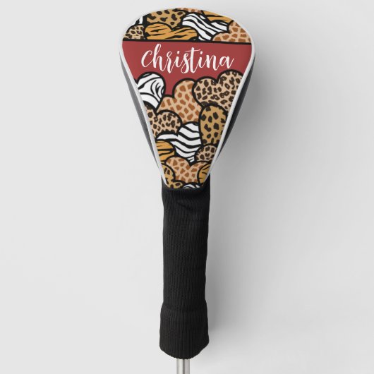 Girly Red Playful Animal Print Herds Name Golf Headcover (Vorderseite)