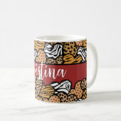 Girly Red Playful Animal Print Herds Name Kaffeetasse (VorderseiteRechts)