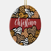 Girly Red Playful Animal Print Herds Name Keramik Ornament (Rechts)
