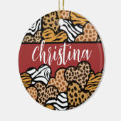 Girly Red Playful Animal Print Herds Name Keramik Ornament (Links)