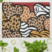 Girly Red Playful Animal Print Herds Name Küchentuch (Gefaltet)