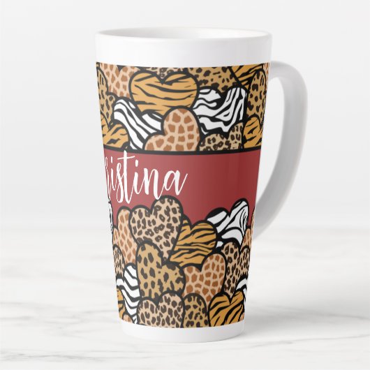 Girly Red Playful Animal Print Herds Name Milchtasse (Rechte Ecke)