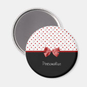Girly Red und Black Polka Dot hören Bow mit Namen Magnet (Vorderseite/Rückseite)