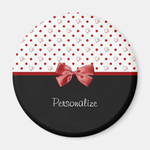 Girly Red und Black Polka Dot hören Bow mit Namen Magnet