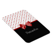 Girly Red und Black Polka Dot hören Bow mit Namen Magnet (Rechte Seite)