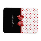 Girly Red und Black Polka Dot hören Bow mit Namen Magnet (Horizontal)