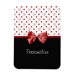 Girly Red und Black Polka Dot hören Bow mit Namen Magnet