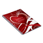 Girly Red & White Abstrakt Heath and Floral Wirbel Notizblock (Rechte Seite)