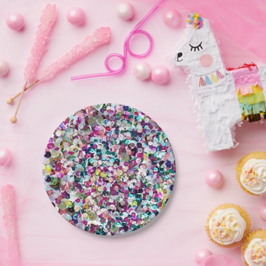 Girly Regenbogen-ImitatSequins Bling Pappteller (Party)