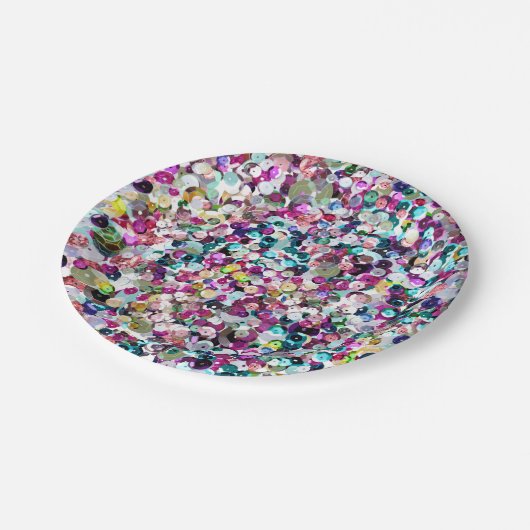 Girly Regenbogen-ImitatSequins Bling Pappteller (Schrägansicht)