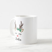Girly Reindeer Face Personalisierter Name Weihnach Kaffeetasse (Vorderseite Links)