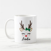 Girly Reindeer Face Personalisierter Name Weihnach Kaffeetasse (Links)