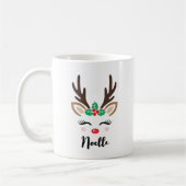 Girly Reindeer Face Personalisierter Name Weihnach Kaffeetasse (Links)