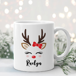 Girly Reindeer Face Personalisierter Name Weihnach Kaffeetasse