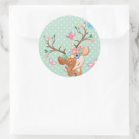 Girly Reindeer Runder Aufkleber (Tasche)