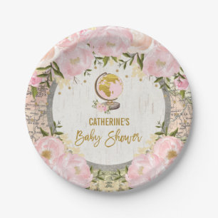Girly Reise-Karte/rosa GoldblumenBabyparty Pappteller