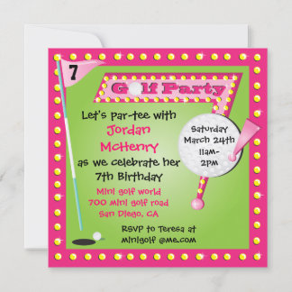 Girly Retro Miniatur Golf Party Einladung