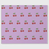 Girly Retro Pastel Purple Red Cherry Fruit Pattern Geschenkpapier (Flach)