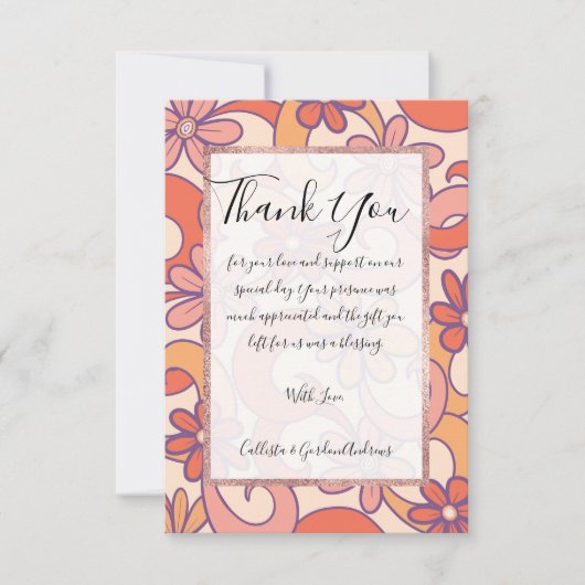 Girly Retro Pink Orange Groovy Blume Dankeskarte (Vorderseite)