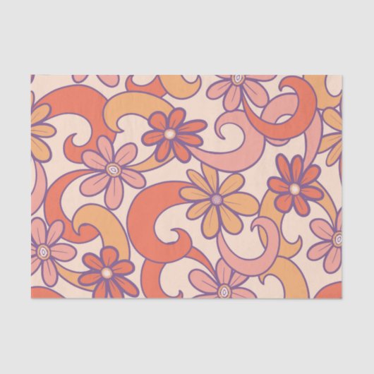 Girly Retro Pink Orange Groovy Blume Seidenpapier (Vorderseite)