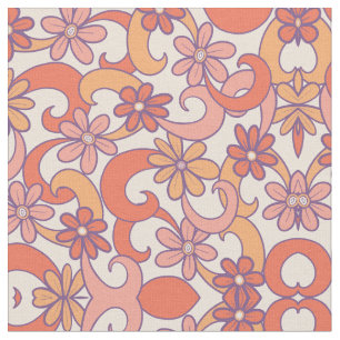 Girly Retro Pink Orange Groovy Blume Stoff