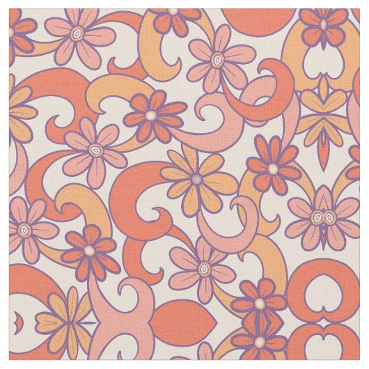 Girly Retro Pink Orange Groovy Blume Stoff (Nahaufnahme)