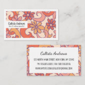 Girly Retro Pink Orange Groovy Blume Visitenkarte (Vorne/Hinten)