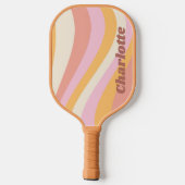 Girly Retro Vintag Wave Personalisierter Name Pickleball Schläger (Rückseite)