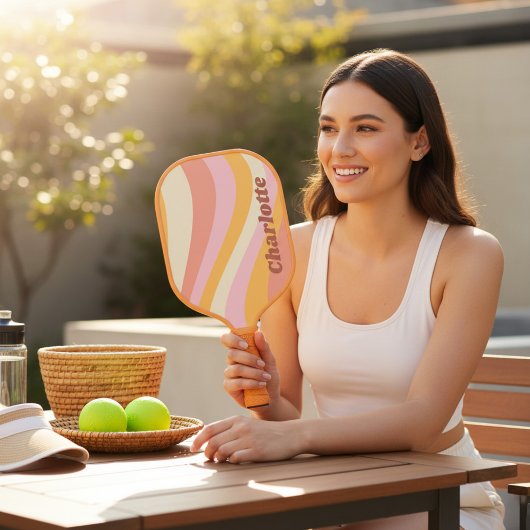 Girly Retro Vintag Wave Personalisierter Name Pickleball Schläger