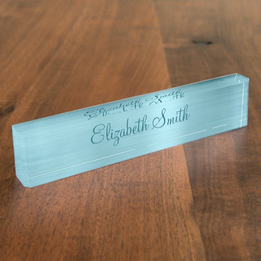 Girly Robin Egg Blue Faux Metallic Foil Namensplakette (Seite)