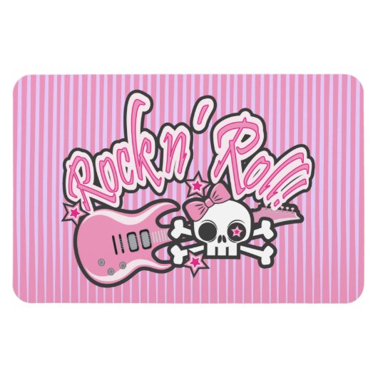 Girly Rock n' Roll Skull Magnet (Horizontal)