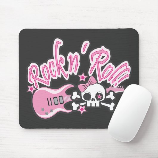 Girly Rock n' Roll Skull Mousepad (Mit Mouse)