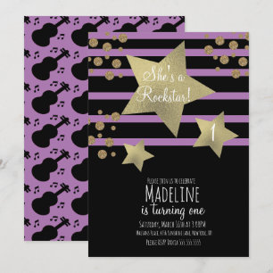 Girly Rockstar Gitarre Faux Gold Star Geburtstag Einladung