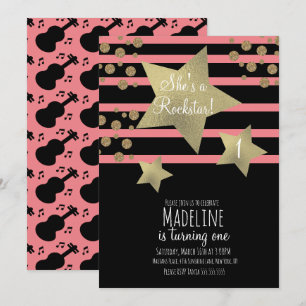 Girly Rockstar Gitarre Faux Gold Star Geburtstag Einladung
