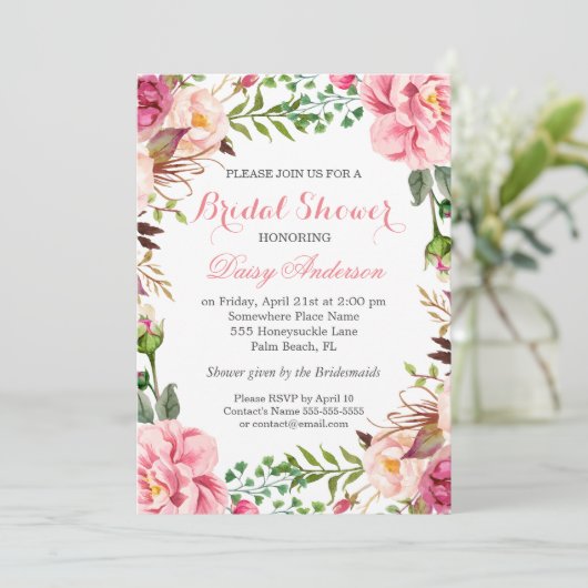 Girly Romantic Floral Wrap Wedding Brautparty Einladung (Stehend Vorderseite)